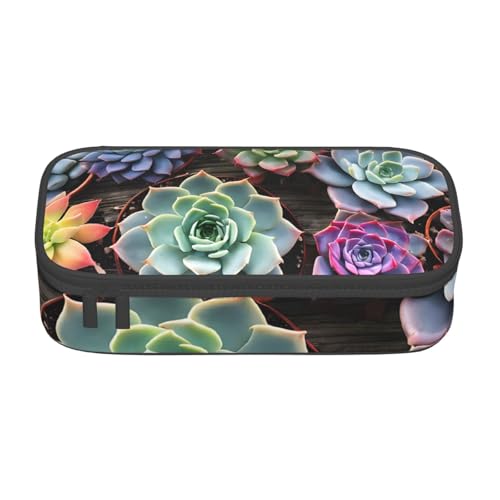 ZDFHKYDY Federmäppchen mit niedlichem Cartoon-Schaf, großes Fassungsvermögen, für Erwachsene, tragbare Schreibwarentasche für Stifte, Marker und Zubehör, 21 x 9,5 x 5 cm, Bunte Sukkulente von ZDFHKYDY