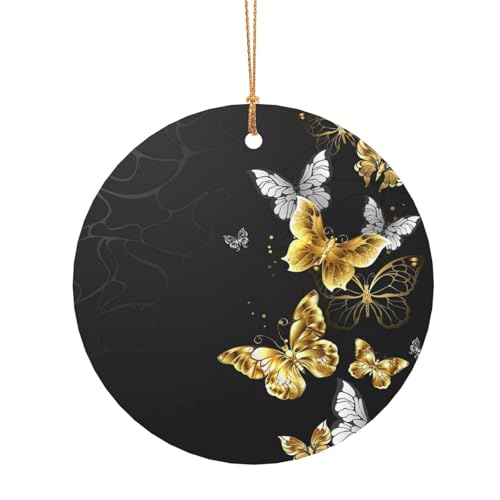 ZDFHKYDY Goldfarbene weiße Schmetterlinge, schwarz – individueller runder Aluminium-Anhänger – doppelseitiger Druck, vorgebohrtes Loch für Bastelarbeiten und Veranstaltungen., 10 cm, Aluminium ZDFHKYDY Goldfarbene weiße Schmetterlinge, schwarz – individueller runder Aluminium-Anhänger – doppelseitiger Druck, vorgebohrtes Loch für Bastelarbeiten und Veranstaltungen., 10 cm, Aluminium von ZDFHKYDY