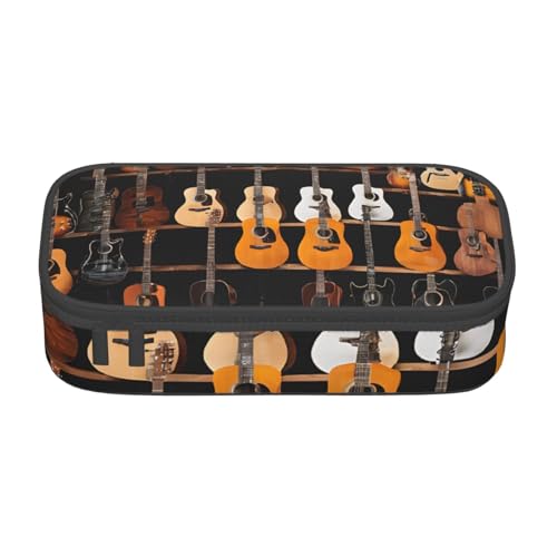 ZDFHKYDY Halloween-Federmäppchen mit Skelettschädel und großem Fassungsvermögen, für Erwachsene, tragbare Schreibwarentasche für Stifte, Marker und Zubehör, 21 x 9,5 x 5 cm, Gitarre, Bass von ZDFHKYDY