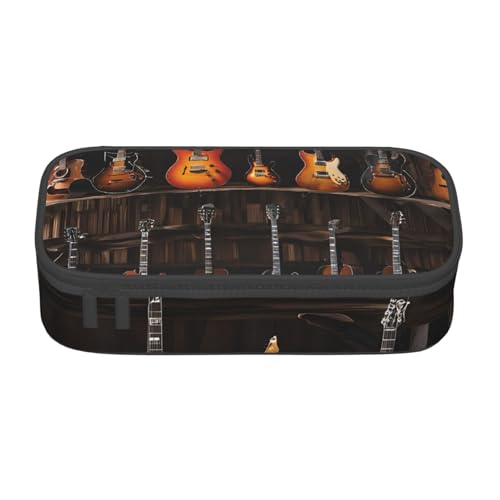 ZDFHKYDY Halloween-Federmäppchen mit Skelettschädel und großem Fassungsvermögen, für Erwachsene, tragbare Schreibwarentasche für Stifte, Marker und Zubehör, 21 x 9,5 x 5 cm, Gitarren, Einheitsgröße von ZDFHKYDY