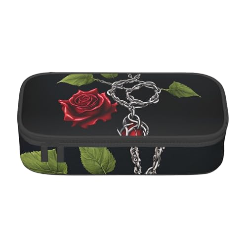 ZDFHKYDY Halloween-Federmäppchen mit Skelettschädel und großem Fassungsvermögen, für Erwachsene, tragbare Schreibwarentasche für Stifte, Marker und Zubehör, 21 x 9,5 x 5 cm, Gothic Black Roses von ZDFHKYDY