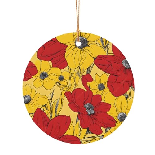 ZDFHKYDY Hübsche Mohnblumen-Druck-Anhänger, rund, Aluminium, doppelseitiger Druck, vorgebohrtes Loch für Bastelarbeiten und Veranstaltungen., 10 cm, Aluminium von ZDFHKYDY