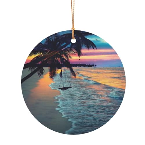 ZDFHKYDY Kokosnuss-Strand-Hängematte mit Sonnenuntergang-Motiv, bedruckt, runde Aluminium-Anhänger, doppelseitiger Druck, vorgebohrtes Loch für Bastelarbeiten und Veranstaltungen., 10 cm, Aluminium ZDFHKYDY Kokosnuss-Strand-Hängematte mit Sonnenuntergang-Motiv, bedruckt, runde Aluminium-Anhänger, doppelseitiger Druck, vorgebohrtes Loch für Bastelarbeiten und Veranstaltungen., 10 cm, Aluminium von ZDFHKYDY
