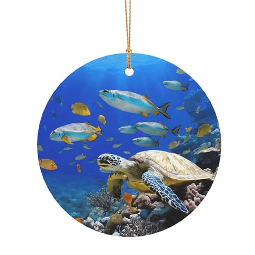 ZDFHKYDY Meeresschildkröte mit Fischen, rund, Aluminium-Anhänger, doppelseitiger Druck, vorgebohrtes Loch für Bastelarbeiten und Veranstaltungen., 8 cm, Aluminium ZDFHKYDY Meeresschildkröte mit Fischen, rund, Aluminium-Anhänger, doppelseitiger Druck, vorgebohrtes Loch für Bastelarbeiten und Veranstaltungen., 8 cm, Aluminium von ZDFHKYDY