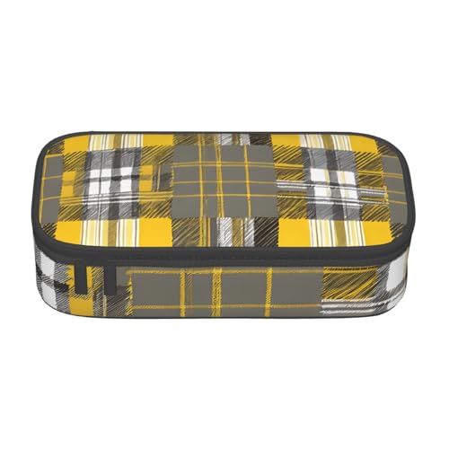 ZDFHKYDY Monkey Federmäppchen mit großer Kapazität, für Erwachsene, tragbare Schreibwarentasche für Stifte, Marker und Zubehör, 21 x 9,5 x 5 cm, Gelb Grau Schwarz kariert, Einheitsgröße von ZDFHKYDY