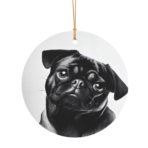 ZDFHKYDY Niedlicher schwarzer Mops-Hund – individueller runder Aluminium-Anhänger – doppelseitiger Druck, vorgebohrtes Loch zum Basteln und für Veranstaltungen., 8 cm, Aluminium ZDFHKYDY Niedlicher schwarzer Mops-Hund – individueller runder Aluminium-Anhänger – doppelseitiger Druck, vorgebohrtes Loch zum Basteln und für Veranstaltungen., 8 cm, Aluminium von ZDFHKYDY