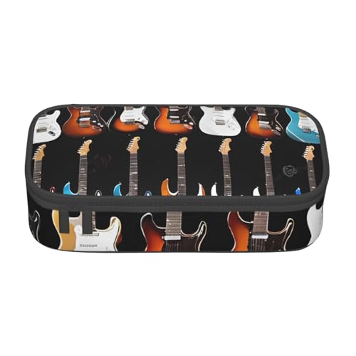 ZDFHKYDY Niedliches Kaninchen-Federmäppchen mit großem Fassungsvermögen für Erwachsene, tragbare Schreibwarentasche für Stifte, Marker und Zubehör, 21 x 9,5 x 5 cm, Kunst-Gitarren-Muster von ZDFHKYDY