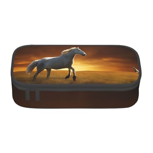 ZDFHKYDY Niedliches Kaninchen-Federmäppchen mit großem Fassungsvermögen für Erwachsene, tragbare Schreibwarentasche für Stifte, Marker und Zubehör, 21 x 9,5 x 5 cm, Schwarze Pferde, rote leuchtende von ZDFHKYDY