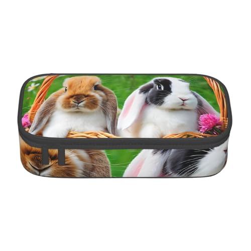 ZDFHKYDY Niedliches Kaninchen-Federmäppchen mit großem Fassungsvermögen für Erwachsene, tragbare Schreibwarentasche für Stifte, Marker und Zubehör, 21 x 9,5 x 5 cm, Süße Kaninchen, Einheitsgröße von ZDFHKYDY