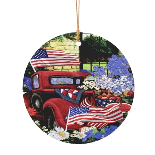 ZDFHKYDY Patriotischer alter roter LKW-Druck, runde Aluminium-Anhänger, doppelseitiger Druck, vorgebohrtes Loch für Bastelarbeiten und Veranstaltungen., 10 cm, Aluminium ZDFHKYDY Patriotischer alter roter LKW-Druck, runde Aluminium-Anhänger, doppelseitiger Druck, vorgebohrtes Loch für Bastelarbeiten und Veranstaltungen., 10 cm, Aluminium von ZDFHKYDY