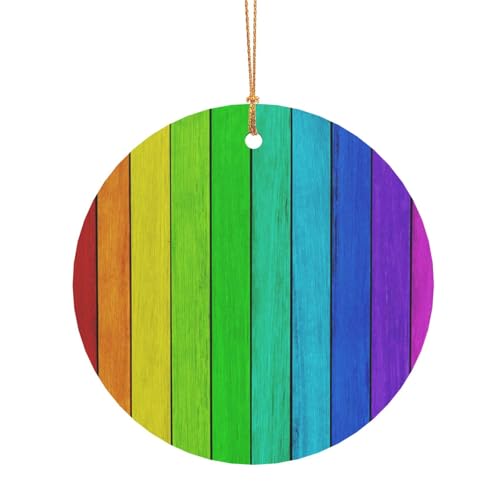 ZDFHKYDY Regenbogenfarbener Holzhintergrund, individueller runder Aluminiumanhänger, doppelseitiger Druck, vorgebohrtes Loch für Bastelarbeiten und Veranstaltungen., 8 cm, Aluminium von ZDFHKYDY