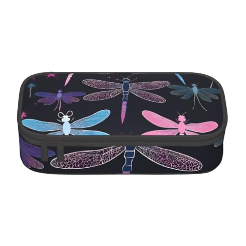 ZDFHKYDY Rote und schwarze Rose große Kapazität Büro Federmäppchen für Erwachsene, tragbare Schreibwarentasche für Stifte, Marker und Zubehör – 21 x 9,5 x 5 cm, Lila Libelle, Einheitsgröße von ZDFHKYDY