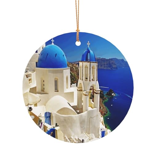 ZDFHKYDY Santorini griechische Insel mit Meerblick – individueller runder Aluminium-Anhänger – doppelseitiger Druck, vorgebohrtes Loch zum Basteln und für Veranstaltungen., 8 cm, Aluminium ZDFHKYDY Santorini griechische Insel mit Meerblick – individueller runder Aluminium-Anhänger – doppelseitiger Druck, vorgebohrtes Loch zum Basteln und für Veranstaltungen., 8 cm, Aluminium von ZDFHKYDY