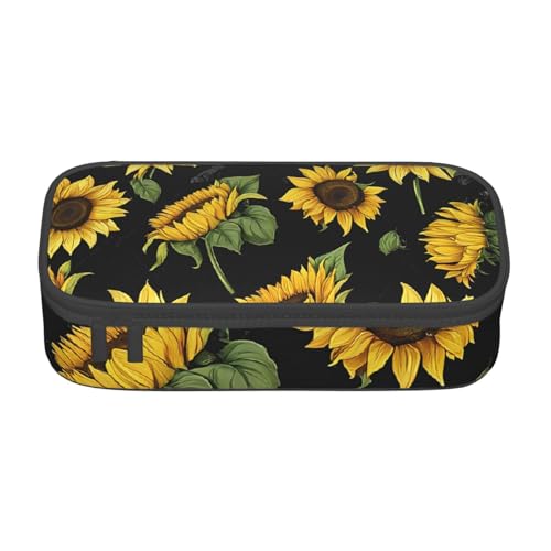 ZDFHKYDY Underwater View Federmäppchen mit großer Kapazität, für Erwachsene, tragbare Schreibwarentasche für Stifte, Marker und Zubehör, 21 x 9,5 x 5 cm, Blühende Sonnenblumenpflanzen, Schwarz und von ZDFHKYDY