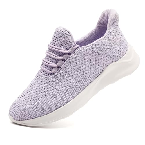 ZDFQLGV Damen Schuhe Sneaker Slip On Laufschuhe Sportschuhe Turnschuhe Walkingschuhe Straßenlaufschuhe Freizeitschuhe Joggingschuhe Leichtgewichts Schuhe Hellviolett EU 42 von ZDFQLGV