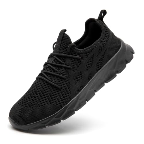 ZDFQLGV Damen Turnschuhe Outdoor Straßenlaufschuhe Atmungsaktiv Tennisschuhe Slip on Freizeitschuhe Laufschuhe Leichtgewichts Trainingschuhe Schuhe rutschfest Walking Joggingschuhe Ganz Schwarz EU 44 von ZDFQLGV
