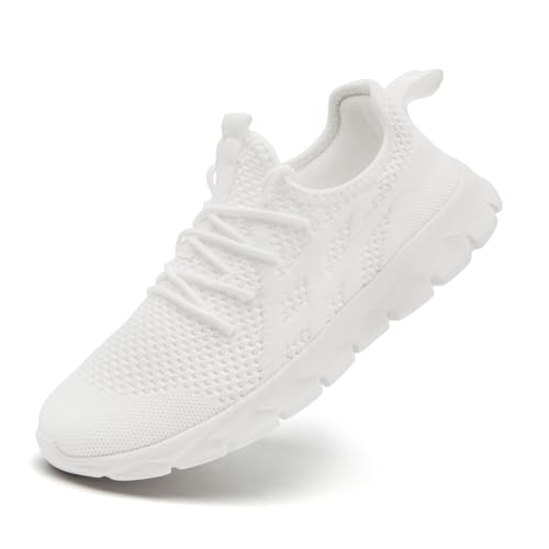 ZDFQLGV Damen Turnschuhe Outdoor Straßenlaufschuhe Atmungsaktiv Tennisschuhe Slip on Freizeitschuhe Laufschuhe Leichtgewichts Trainingschuhe Schuhe rutschfest Walking Joggingschuhe Weiß EU 43 von ZDFQLGV