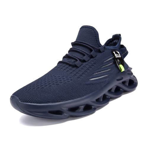 ZDFQLGV Herren Laufschuhe Turnschuhe Sportschuhe Sneaker Walkingschuhe Atmungsaktiv Gummisohlen Spiralboden Fitness Jogging Schuh Dunkelblau EU 46 von ZDFQLGV