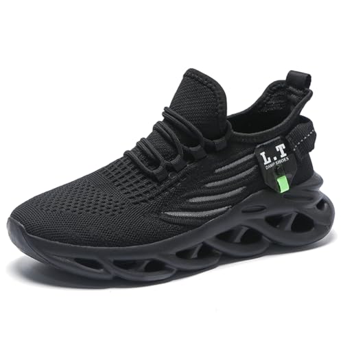 ZDFQLGV Herren Laufschuhe Turnschuhe Sportschuhe Sneaker Walkingschuhe Atmungsaktiv Gummisohlen Spiralboden Fitness Jogging Schuh Schwarz EU 46 von ZDFQLGV