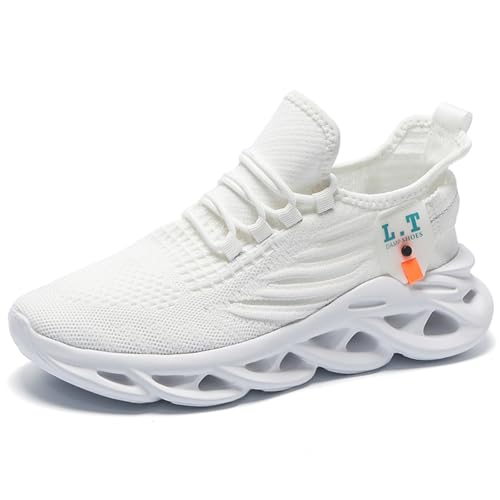 ZDFQLGV Herren Laufschuhe Turnschuhe Sportschuhe Sneaker Walkingschuhe Atmungsaktiv Gummisohlen Spiralboden Fitness Jogging Schuh Weiß EU 46 von ZDFQLGV