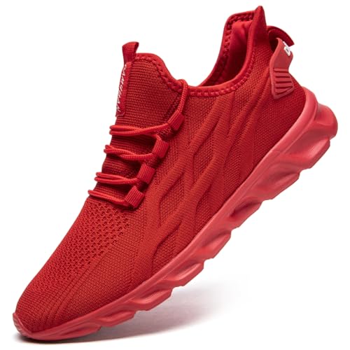 ZDFQLGV Herren Sneaker Laufschuhe Walkingschuhe Reinschlüpfen Sportschuhe Fitnessschuhe Tennisschuhe Leichte Atmungsaktive Outdoor Modische Lässige Turnschuhe Rot EU 42 von ZDFQLGV