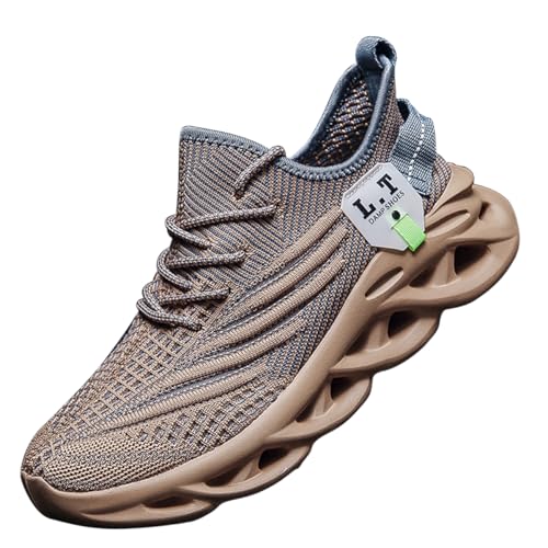 ZDFQLGV Modische lässige Fitness Laufschuhe Sneakers für Herren Leichte atmungsaktive Wander Arbeiten Sportschuhe Weiche Bequeme rutschfeste verschleißfeste Tennisschuhe Khaki EU 44 von ZDFQLGV