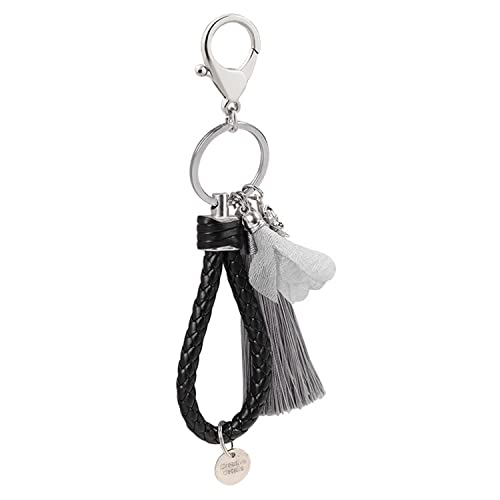 ZDHC Schlüsselanhänger für Damen, modisch, Blumen-Anhänger mit Quasten-Armband, grau, One size von ZDHC