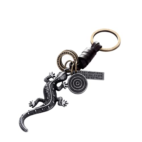 ZDHC Eidechse Schlüsselanhänger Geflochtenes Leder Seil Schlüsselanhänger Gecko Reptilien Anhänger Auto Schlüsseltasche Geldbörse Charms für Frauen Männer, bronze, One size von ZDHC