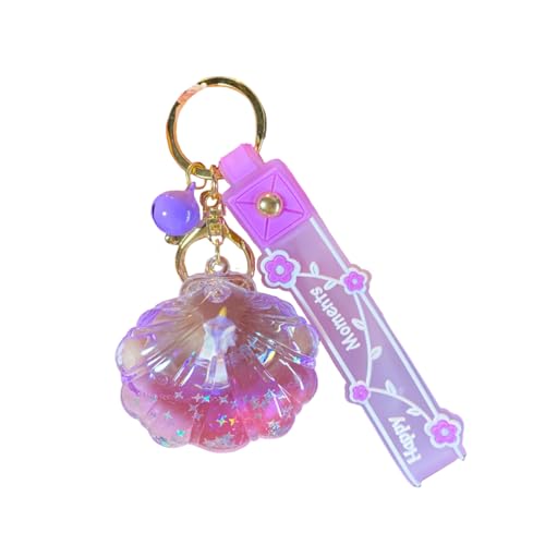 ZDHC Kawaii Shell Floating Unicorn Keychain Cute Moving Liquid Treibsand Sea Life Keyring Bag Car Keys Charm for Women Girls, violett, One size von ZDHC