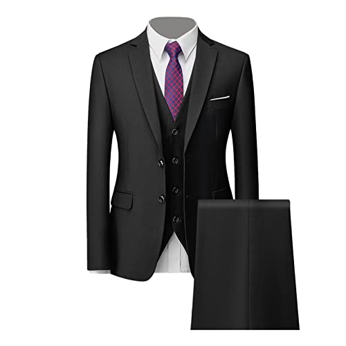 Herren Bräutigam Blazer Weste Hosen Set Slim Fit Anzüge Bräutigam Smoking Set Ein-Knopf Hochzeit Business Anzug, schwarz 2, 4XL von ZDJSWJ