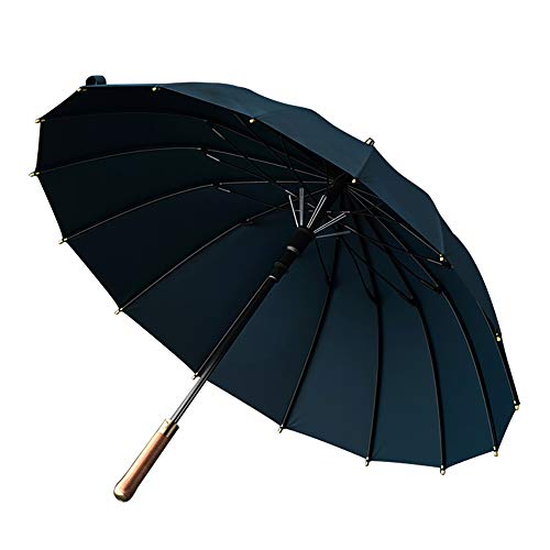 16K Regenschirm Regen Frauen Luxus Holzgriff Langer Regenschirm Herren Business Japanischer Stil Automatischer Regenschirm Winddicht (Grau) (Schwarz) (Marineblau) von ZDKUYD