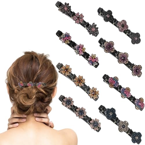 Haarspangen Kristallsteinen,8pcs Geflochtene Strass-Haarspangen,Haarstyling-Clips Strass-Haarspange,Doppelschicht Haarspangen,Funkelnde Haarspange für Frauen Mädchen von ZDL