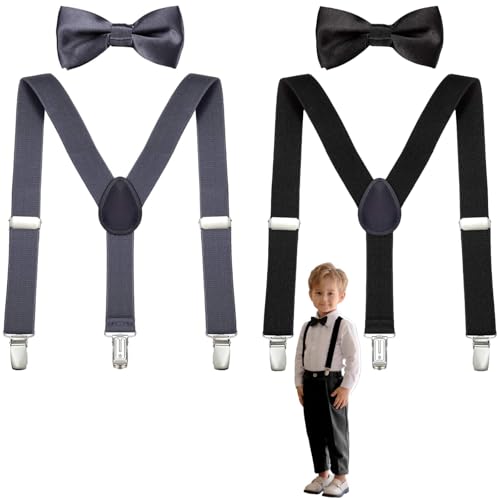 ZDL Hosenträger Fliegen Set,2 Stück Kinder Hosenträger Fliege Sets,Y-Form Einstellbar Hosenträger,Verstellbare Fliege und Hosenträger im Set für Jungen und Mädchen von ZDL