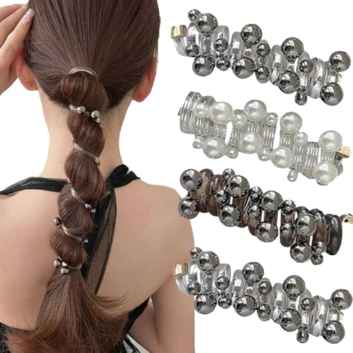 4 Stück, keine Beschädigung, weiche, elastische Spiral-Haargummis, Spiral-Haargummis for Frauen, elastische Haarbänder, gedrehter Haardraht, Telefonkabel-Haarbänder for Mädchen(B) von ZDOUXUAN