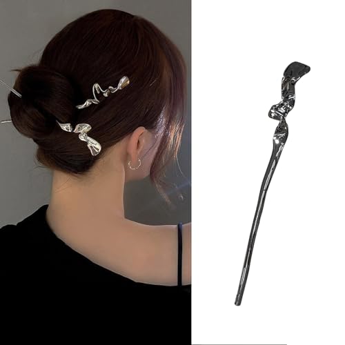 Haarspange mit Hoop und Pin, Hair Edit Hoop und Pin, Vintage geometrischer Haarkreis und Twist Sticks Haaraccessoire(G 2pcs) von ZDOUXUAN