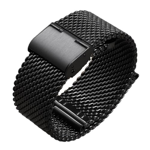 ZDOUXUAN 1.0 Mesh Loop Edelstahl Uhrenarmband 18mm 20mm 22mm 24mm Armband 3mm Dickes Armband(Black,24mm) von ZDOUXUAN