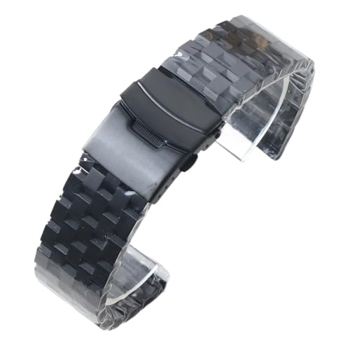 ZDOUXUAN 20mm 22mm Uhrenarmband 904L massives Edelstahl Uhrenarmband Faltschließe Schutzschnalle Silber Schwarz Armband(A1,22mm) von ZDOUXUAN