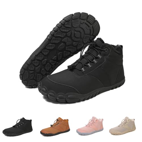 ZDOUXUAN Barfußschuhe for Wandern for Damen und Herren, wasserdichte, warme Schneestiefel den Winter im Freien, Wanderschuhe mit breiter Zehenbox, Unisex(Black,40 EU) von ZDOUXUAN