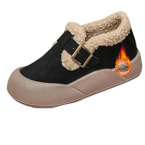 ZDOUXUAN Damen-Slipper Aus Plüsch Mit Runder Zehenpartie, Warme Winter-Baumwollschuhe Mit Fleecefutter, Lässige Schuhe Mit Weicher Sohle(Black,38 EU) von ZDOUXUAN