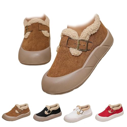 ZDOUXUAN Damen-Slipper Aus Plüsch Mit Runder Zehenpartie, Warme Winter-Baumwollschuhe Mit Fleecefutter, Lässige Schuhe Mit Weicher Sohle(Brown,42 EU) von ZDOUXUAN