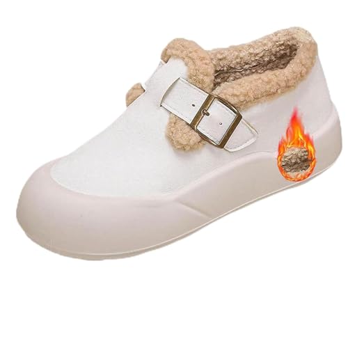ZDOUXUAN Damen-Slipper Aus Plüsch Mit Runder Zehenpartie, Warme Winter-Baumwollschuhe Mit Fleecefutter, Lässige Schuhe Mit Weicher Sohle(White,36 EU) von ZDOUXUAN