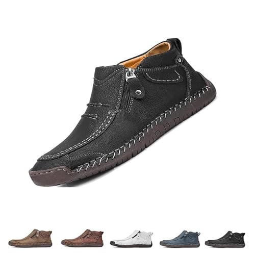 ZDOUXUAN Handgemachte Plateauschuhe Aus Leder For Herren Mit Seitlichem Reißverschluss, Slip-On-Lederstiefel Herren, Loafer-Schuhe For Wandern Und Autofahren(Black,41 EU) von ZDOUXUAN