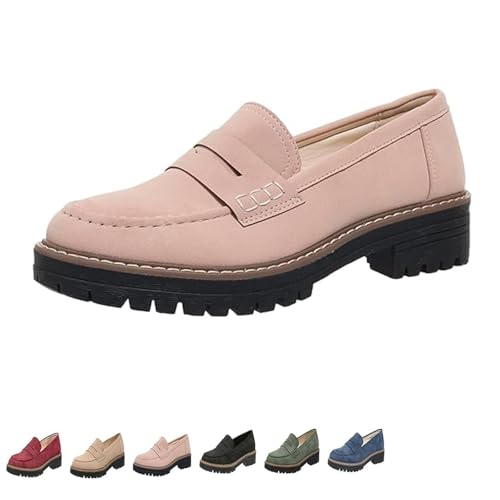 ZDOUXUAN Orthoture - Orthopädische Plateau-Loafer, Bequeme Loafer mit runder Retro-Spitze for Damen, Schlupfschuhe, Wanderschuhe(Pink,38 EU) von ZDOUXUAN