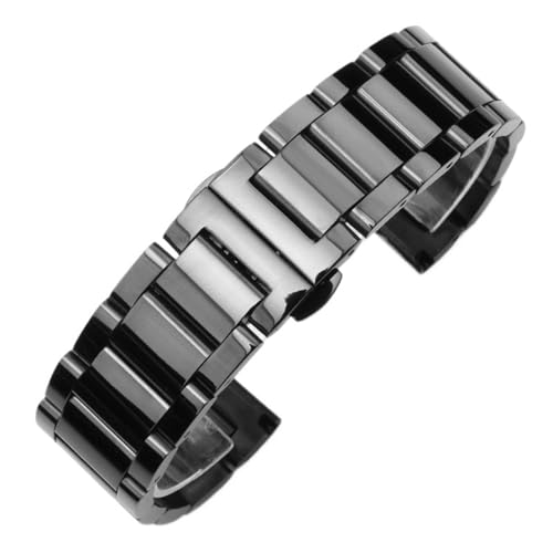 ZDOUXUAN Uhrenarmband aus massivem Edelstahl mit Faltschließe und Schmetterlingsverschluss, matt poliertes Metall, 18/20/22/24 mm(Polished Black,18mm) von ZDOUXUAN