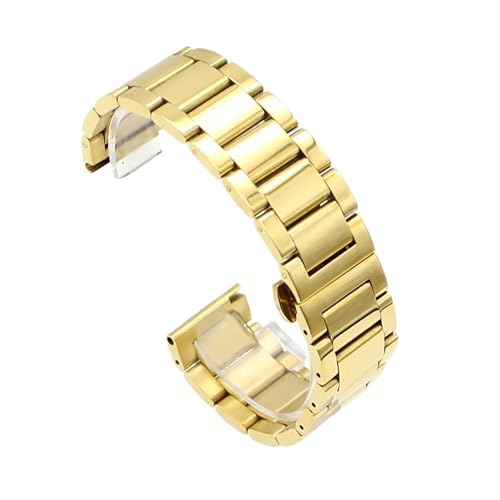 ZDOUXUAN Uhrenarmband aus massivem Edelstahl mit Faltschließe und Schmetterlingsverschluss, matt poliertes Metall, 18/20/22/24 mm(Polished Gold,22mm) von ZDOUXUAN