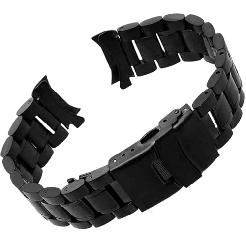 ZDOUXUAN Uhrenarmband mit gebogenem Ende, 18 mm, 20 mm, 22 mm, 24 mm, Ersatz-Uhrenarmband, Doppelverschluss, Edelstahl-Uhrenarmband mit Werkzeug(Black,22mm) von ZDOUXUAN