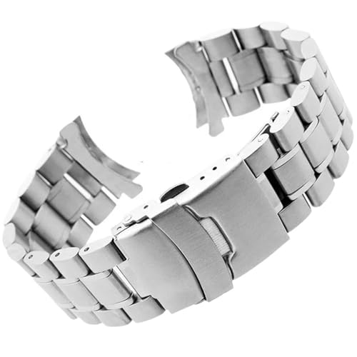 ZDOUXUAN Uhrenarmband mit gebogenem Ende, 18 mm, 20 mm, 22 mm, 24 mm, Ersatz-Uhrenarmband, Doppelverschluss, Edelstahl-Uhrenarmband mit Werkzeug(Silver,22mm) von ZDOUXUAN