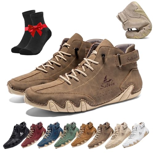 ZDOUXUAN Vogldeck wasserdichte und atmungsaktive orthopädische Schuhe, handgefertigte hohe Boots aus Wildleder, rutschfeste, atmungsaktive, leichte Beck-Schuhe(Khaki,48 EU) von ZDOUXUAN