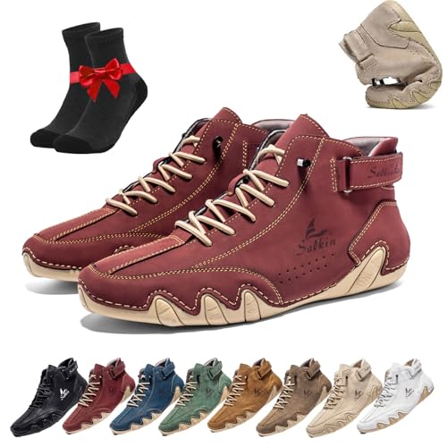 ZDOUXUAN Vogldeck wasserdichte und atmungsaktive orthopädische Schuhe, handgefertigte hohe Boots aus Wildleder, rutschfeste, atmungsaktive, leichte Beck-Schuhe(Red,42 EU) von ZDOUXUAN