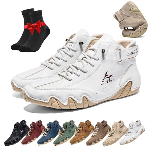 ZDOUXUAN Vogldeck wasserdichte und atmungsaktive orthopädische Schuhe, handgefertigte hohe Boots aus Wildleder, rutschfeste, atmungsaktive, leichte Beck-Schuhe(White,48 EU) von ZDOUXUAN